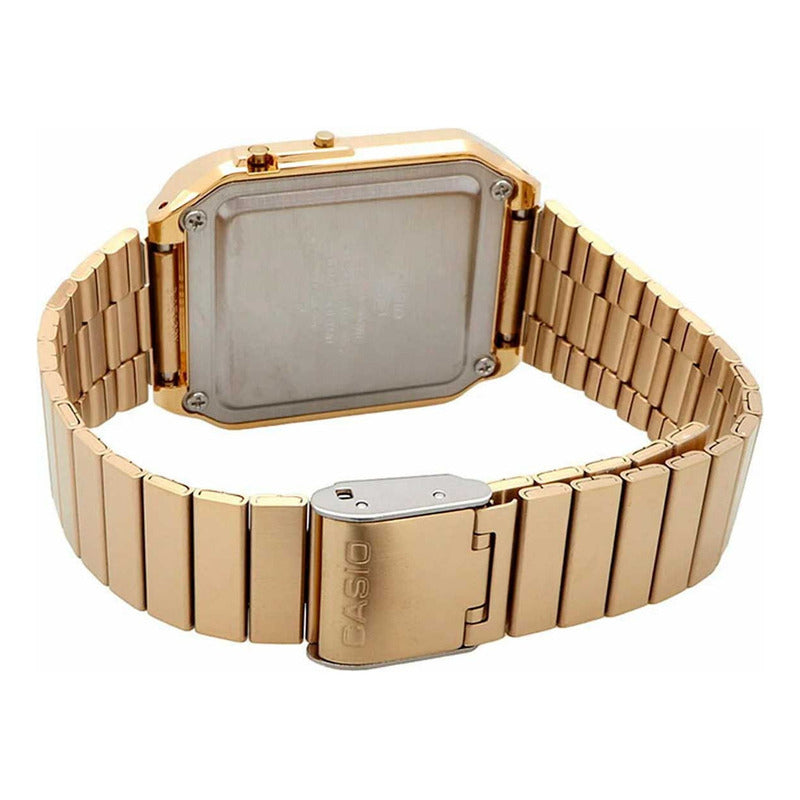 Reloj Pulsera Digital Casio Ca-500weg-1adf Con Correa De Acero Inoxidable Color Dorado - Fondo Negro