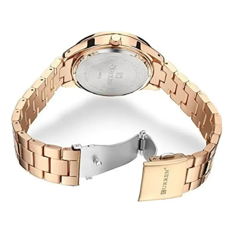 Reloj Curren 9007-2 Para Mujer Acero Inoxidable Rose Gold Blanco/perla