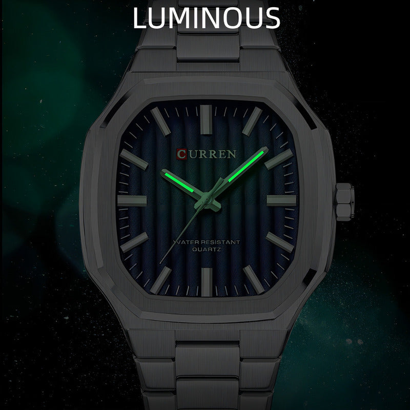 Relojes De Cuarzo Luminoso De Acero Inoxidable Curren 8458-1 Plateado/azul