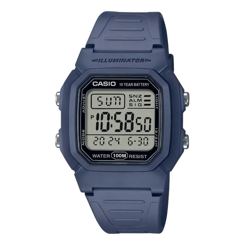 Reloj Casio Clasico Digital Square W-800h-2av Correa Azul Acero Bisel Azul Acero Fondo Negro Gris Claro