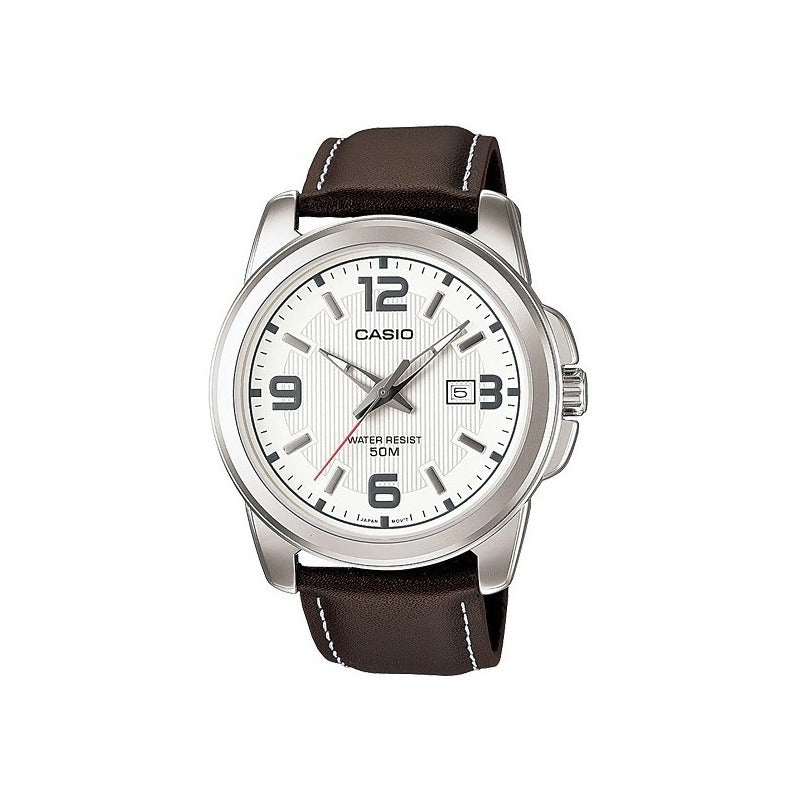 Reloj De Pulsera Casio Mtp-1314l-7av Relojesymas Marrón Oscuro Plateado Plateado