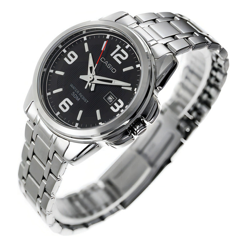Reloj Casio Dama Ltp-1314d-1a - Acero Inoxidable - Fechador Plateado Negro