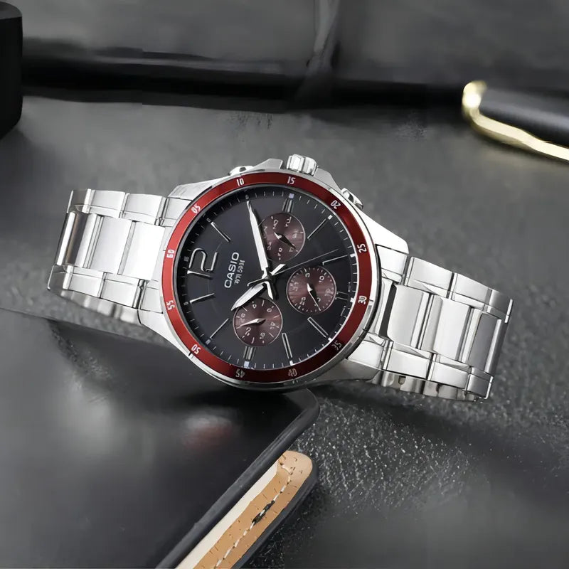 Reloj Casio Mtp-1374d-5avdf Cuarzo Hombre Color De La Correa Plateado Color Del Bisel 5avdf Color Del Fondo Negro