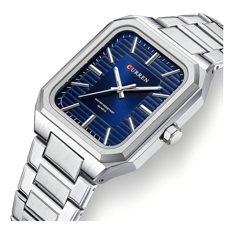 Relojes Curren Square Classic De Acero Inoxidable 8457-2 Plateado/azul