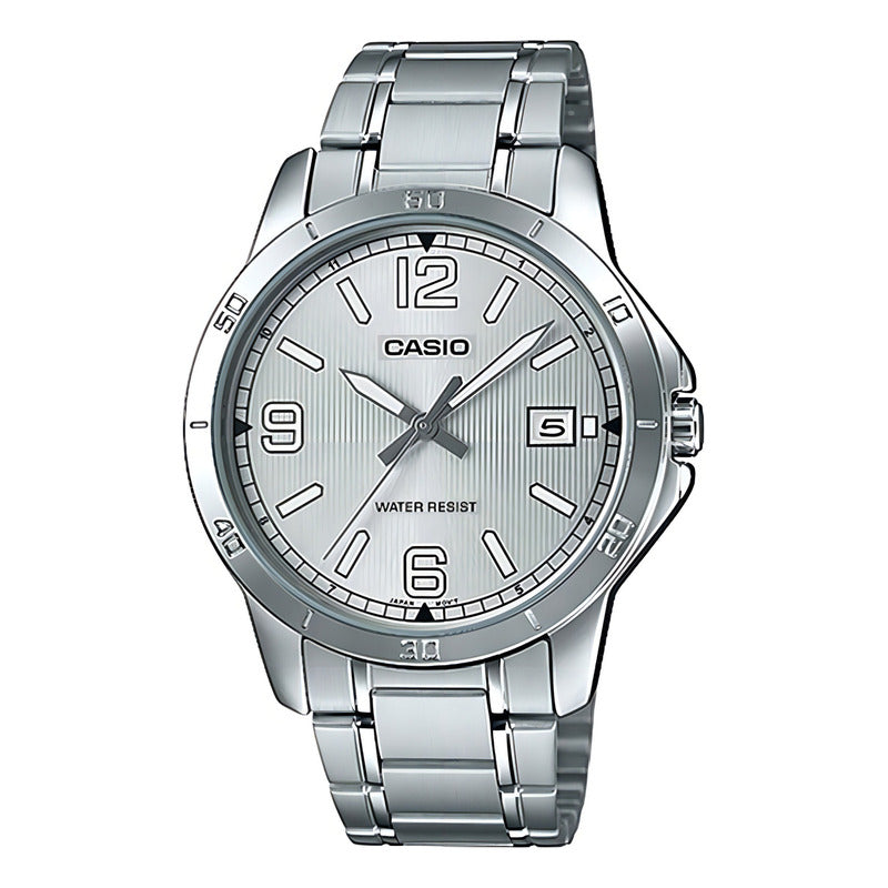 Reloj Pulsera Casio Mtp-v004d-7b2 Con Correa De Acero Inoxidable Color Plateado - Fondo Gris