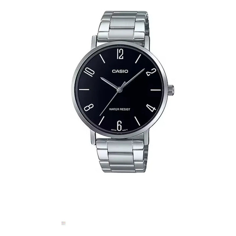 Reloj Casio Hombre Acero Inoxidable Fondo Negro Mtp-vt01d-1b Plateado Negro