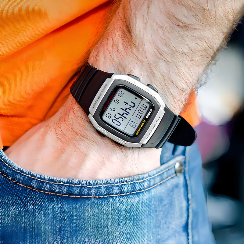 Reloj Casio Hombre Retro W-96h-1a 10 Años De Bateria Grat Color Del Fondo Agua Negro Plateado