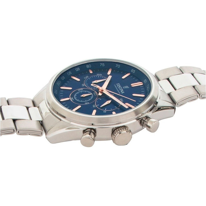 Reloj Hombre Festina Metal F16820/a Original Plateado Azul
