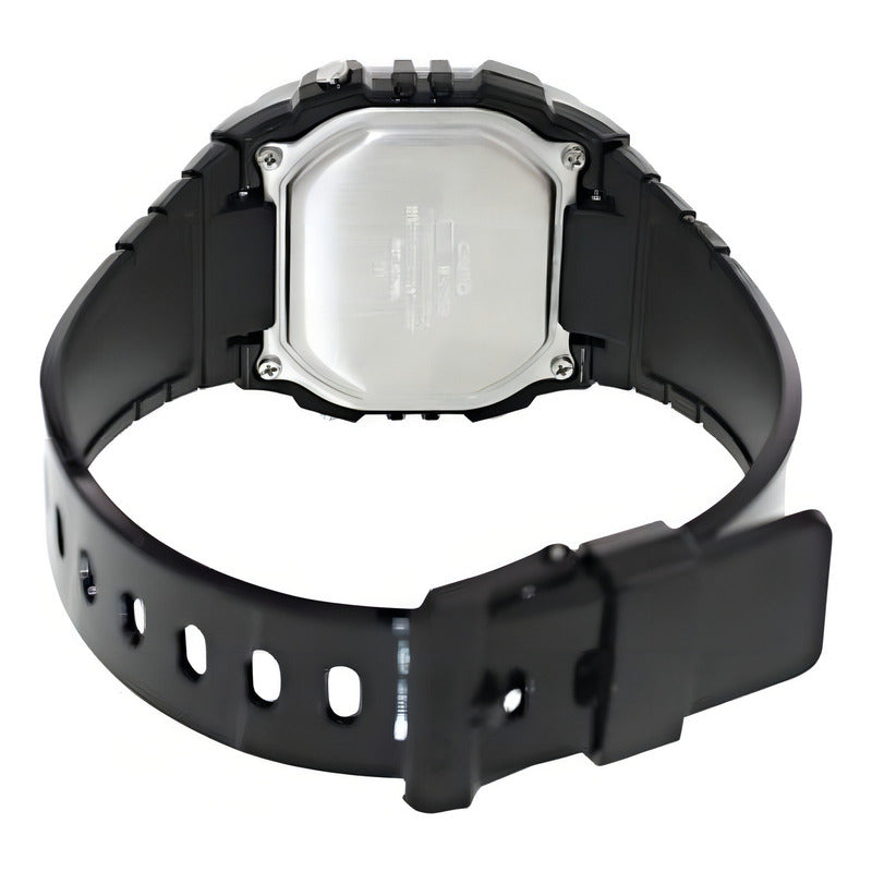 Reloj Casio Original Hombre W-215h-1av 50m Fecha Color De La Malla Negro Color Del Fondo Gris