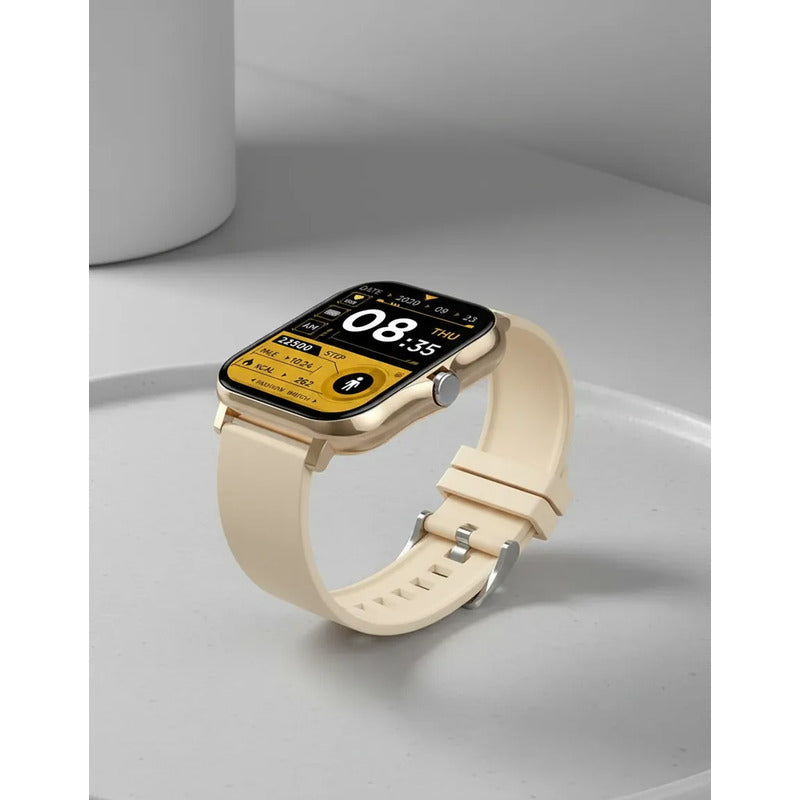 Smart Watch Bluetooth Derwye Crema Dorado Silicona Crema
