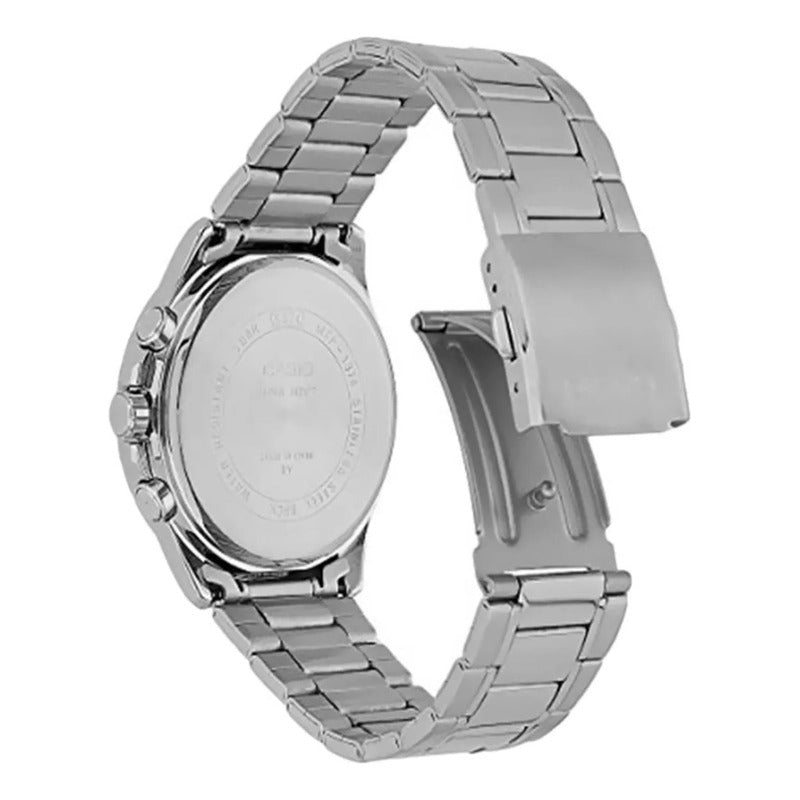 Reloj Casio Mtp-vd01d-3e2 Para Hombre, De Acero Inoxidable Y Bisel Azul Plateado