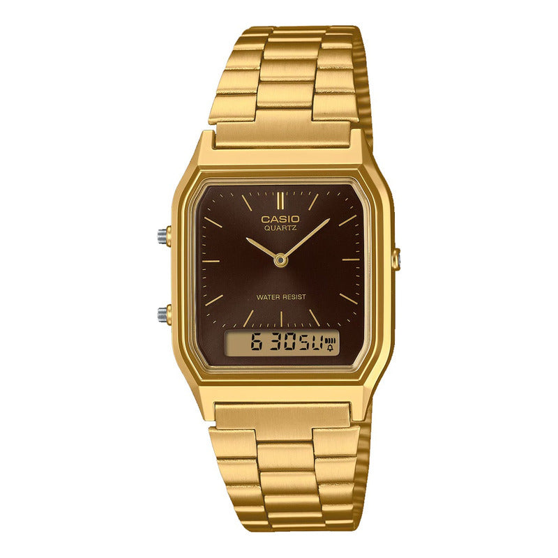 Reloj Casio Aq-230ga-5a Analogo Digital Original Dorado Blanco