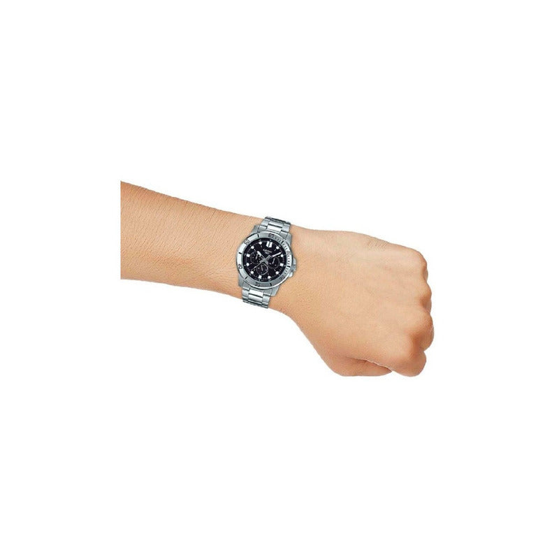 Reloj Hombre Casio Mtp-vd300d-1e Plateado Original Plateado Negro