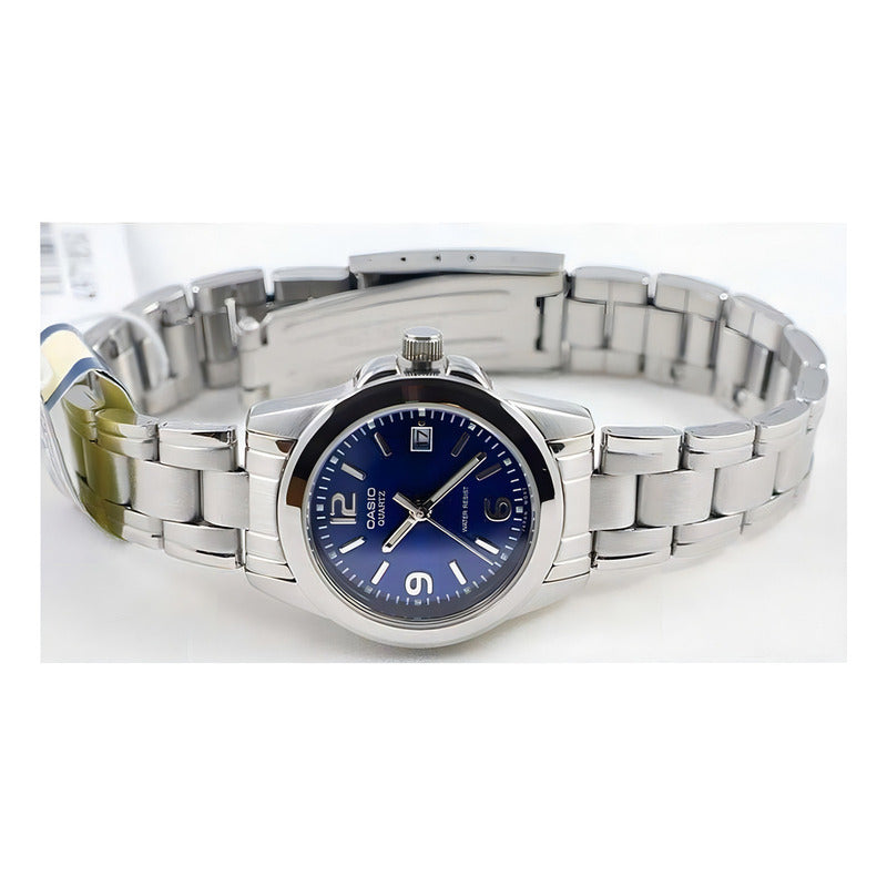 Reloj Mujer Casio Ltp1215a2a 100% Original Plateado Gris Azul