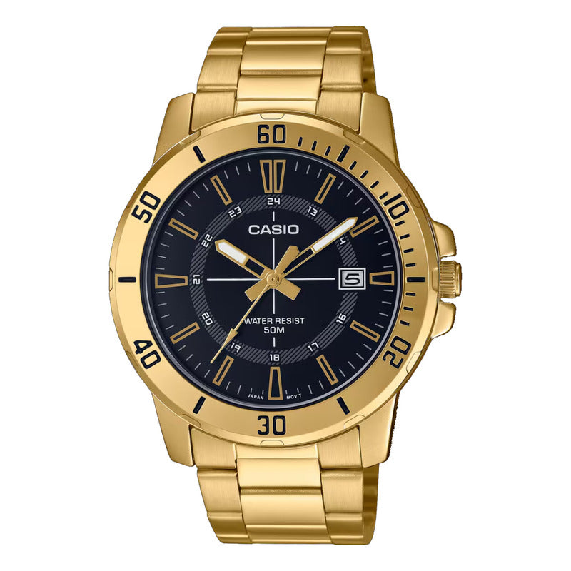 Reloj Casio Hombre Metal Mtp-vd01g-1c  Original Dorado Negro