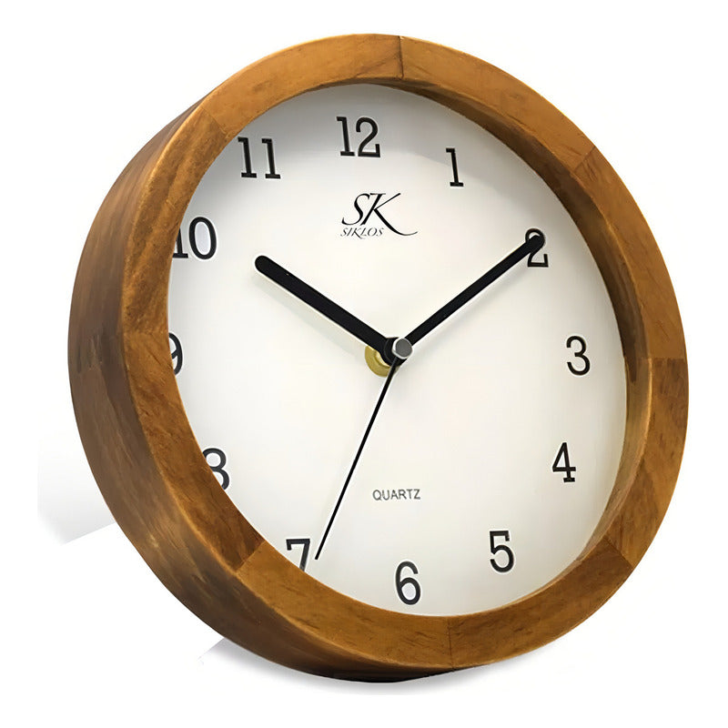Reloj De Pared Clásico Siklos 20cm Madera Silencioso Color Marrón Oscuro Ma Blanco