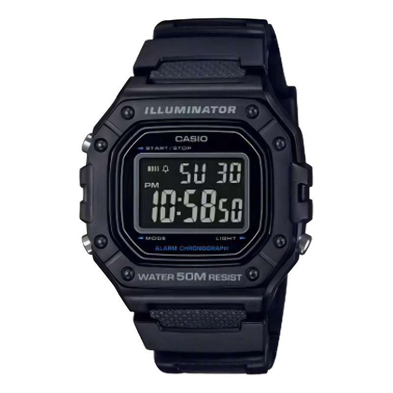 Reloj De Pulsera Casio Youth W-218h-1b Relojesymas Color De La Correa Negro Color Del Bisel Negro Color Del Fondo Negro Gris
