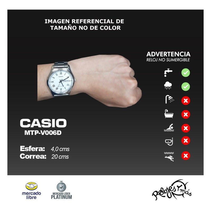 Reloj Hombre Casio Mtp-v006d-7b2 Calendario Original Plateado Blanco