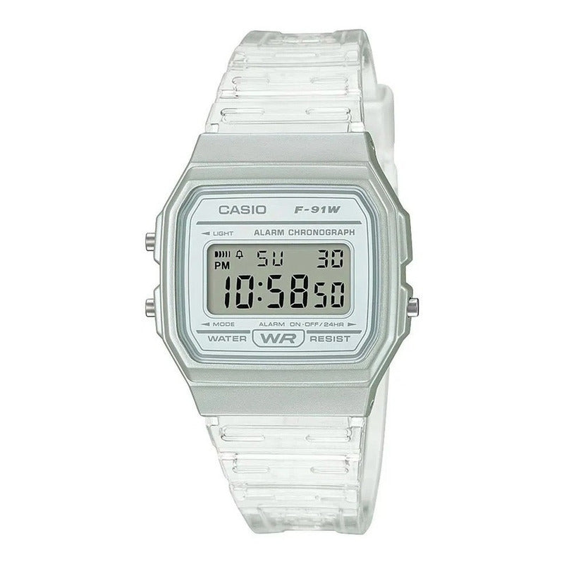 Reloj De Pulsera Casio Collection F-91ws-7a Relojesymas Transparente Plateado Gris