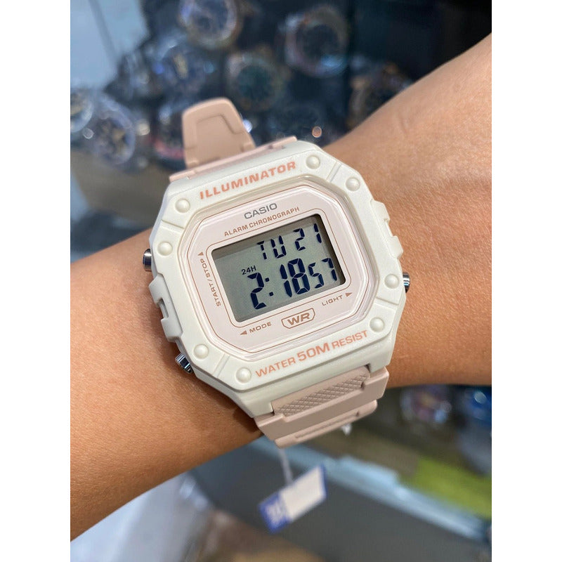 Reloj Casio W-218hc-8a Blanco Alarma Cronometro Relojesymas