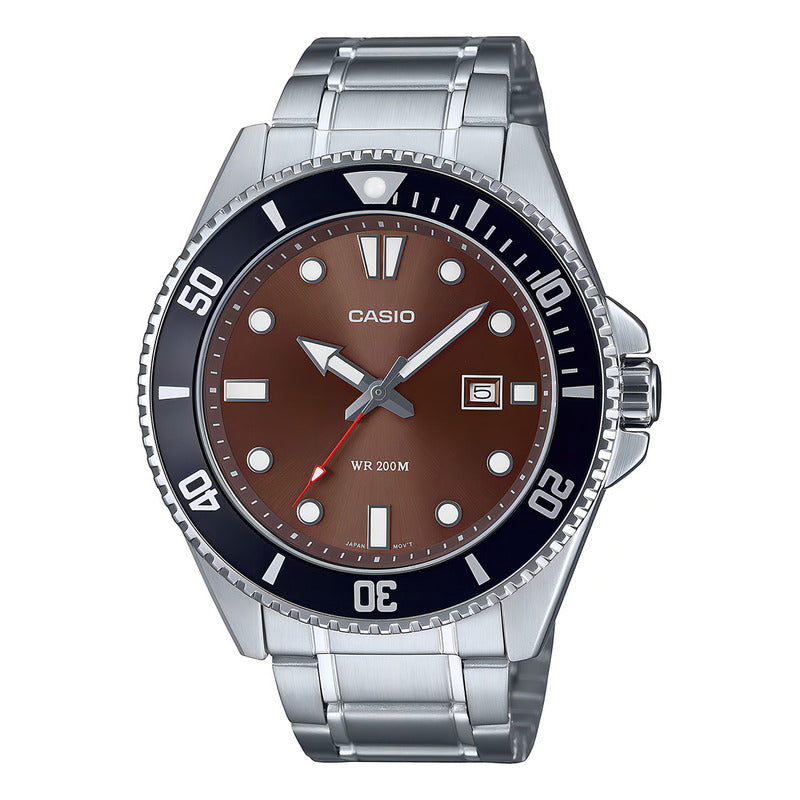 Reloj Casio Duro Mdv-107d-5avdf Para Hombre Con Correa De Acero Inoxidable Plateado Marrón