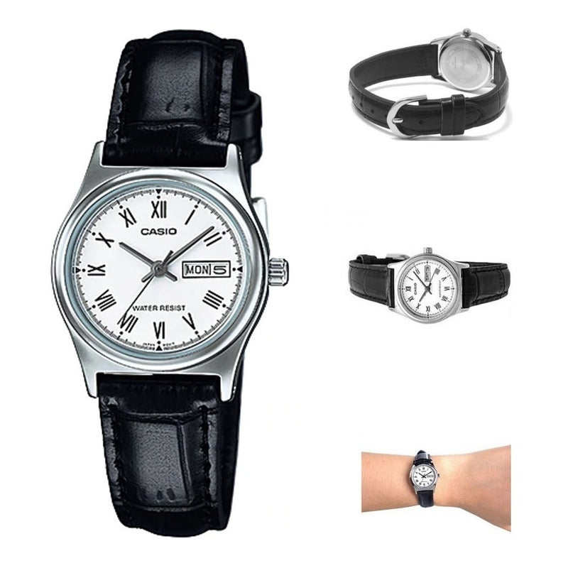 Reloj Casio Dama Ltp-v006l-7b Doble Fecha Relojesymas Negro Plateado Blanco