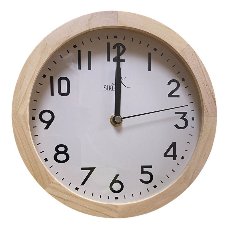 Reloj Pared Madera Siklos 20cm Silencioso Cafe Claro Marrón Claro Blanco