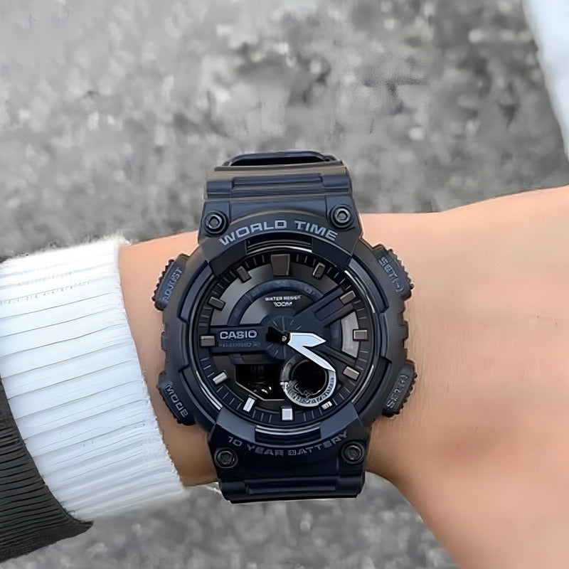 Reloj Casio Aeq-110w-1bv De Hombre, Analógico-digital Con Cronógrafo Y Alarma Negro