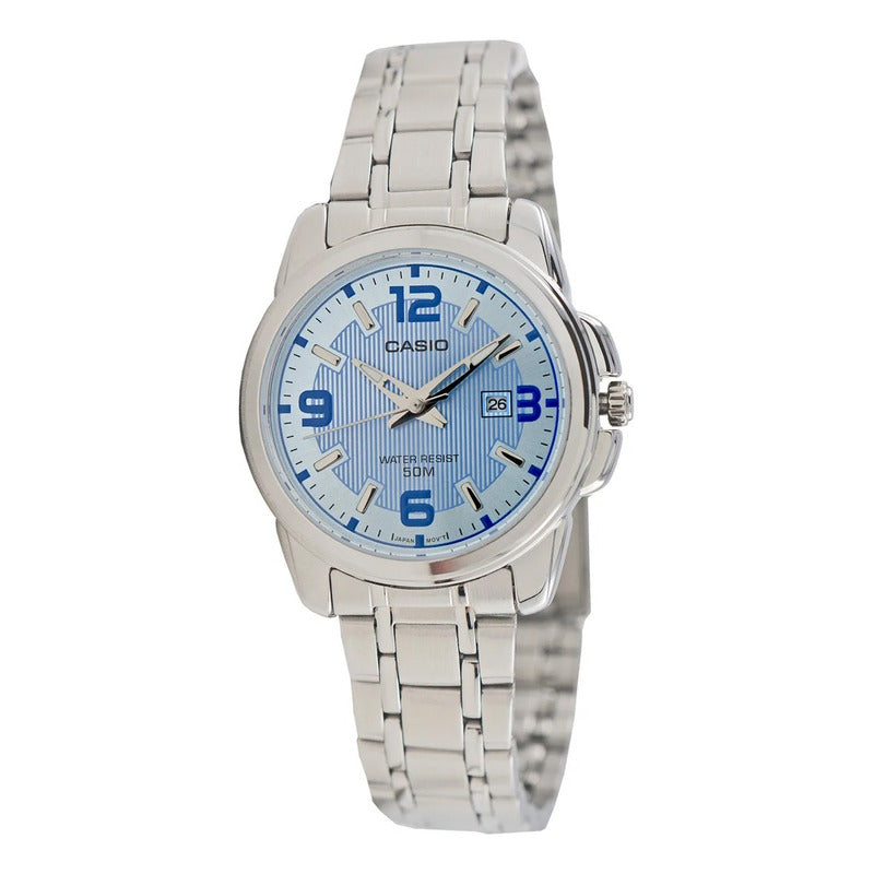 Reloj Casio Dama Metal Ltp-1314d-2av Original Plateado Celeste