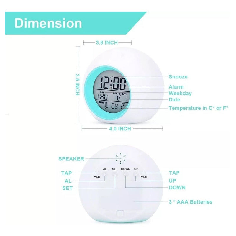 Reloj Despertador Pantalla Redondo Temperatura Alarma  Blanco