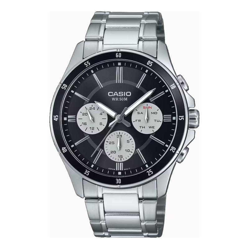 Reloj Casio Hombre Calendario Mtp1374d-1a3v Original Plateado Negro