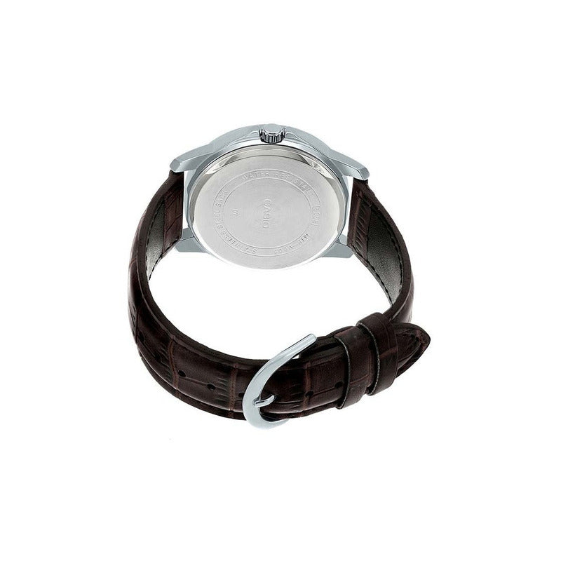 Reloj Casio Hombre Mtp-v300l-7a Cuero Original Marrón Plateado