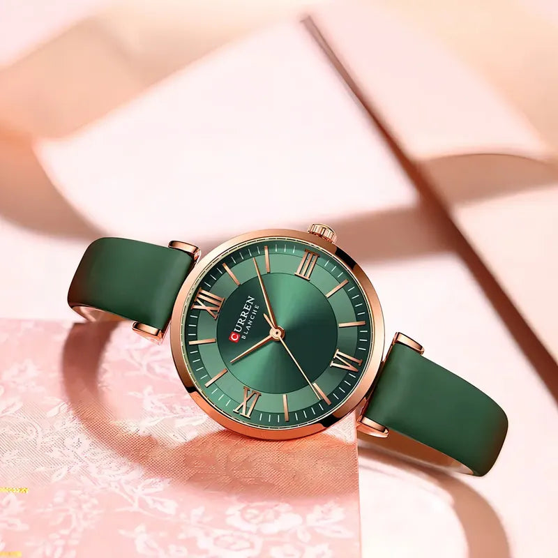 Reloj Pulsera Curren 9079 Con Correa De Cuero Color Verde