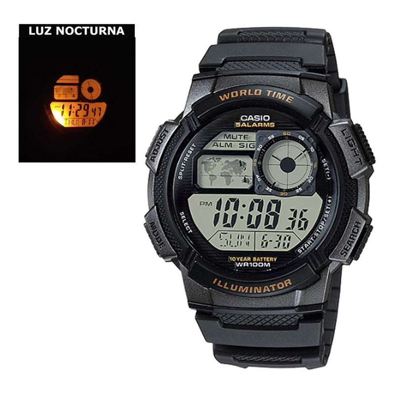 Reloj Pulsera Digital Casio Ae-1000w-1a Con Correa De Resina Color Negro