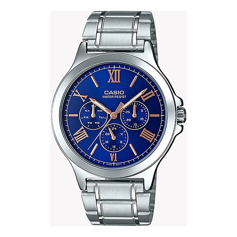 Reloj Casio Mtp-v300d-2a Tres Sub Esferas Original Plateado Plateado Azul