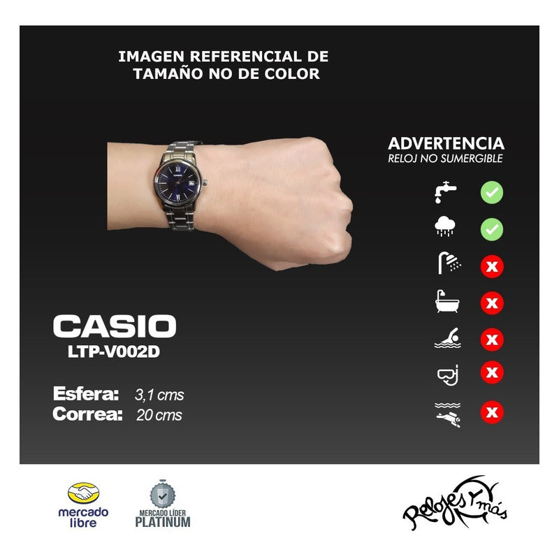 Reloj Casio Mujer Metal Ltp-v002d-1a Original Plateado Negro Ltp-v002d-1a