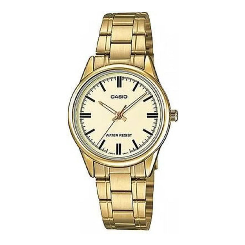 Reloj Mujer Casio Metal Ltp-v005g-9a Original Dorado Blanco Ltp-v005g-7a
