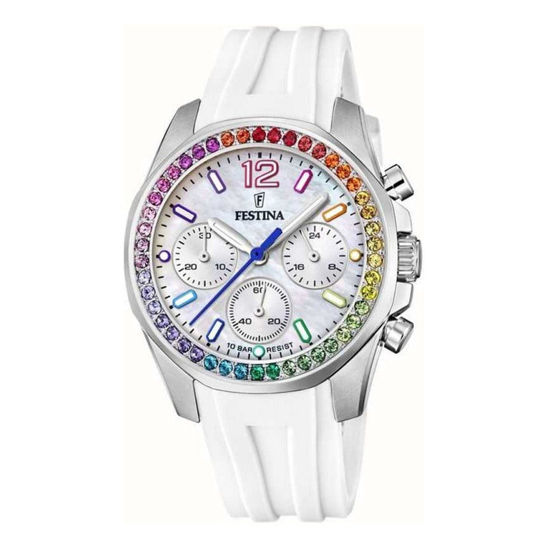 Reloj Dama Festina F20610/2 Original Blanco 4 Colores Tornazol