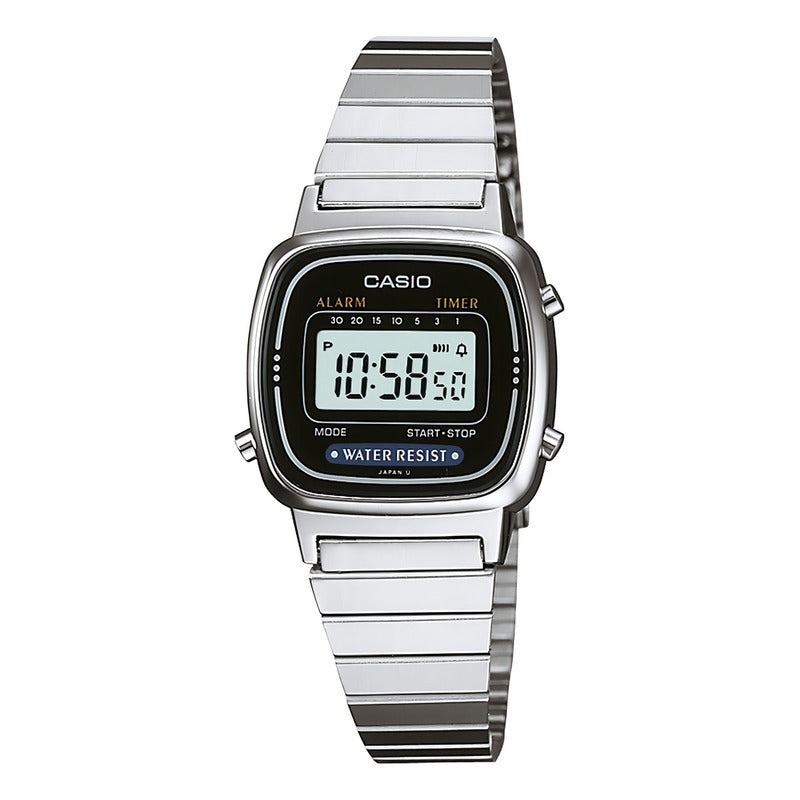Reloj Casio La670wa-1df Vintage Mini Plateado Fondo Negro Plata Negro Plateado