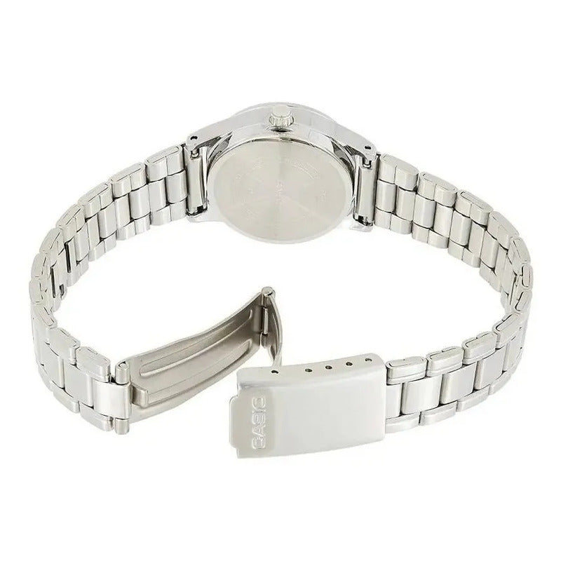 Reloj Casio Para Mujer De Acero Inoxidable Plateado Con Calendario Gris 7a