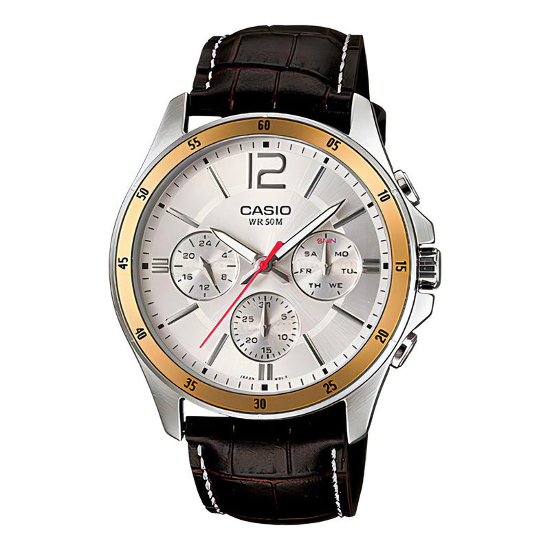 Reloj Casio Hombre Mtp-1374l-7av Color De La Correa Marrón Color Del Bisel Plateado/dorado Color Del Fondo Plateado Negro Plata