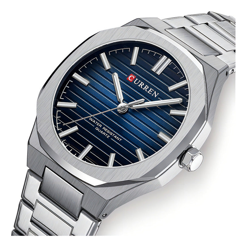 Reloj Curren Hombre 8456 Dorado Acero Analógico Plateado Plateado/azul