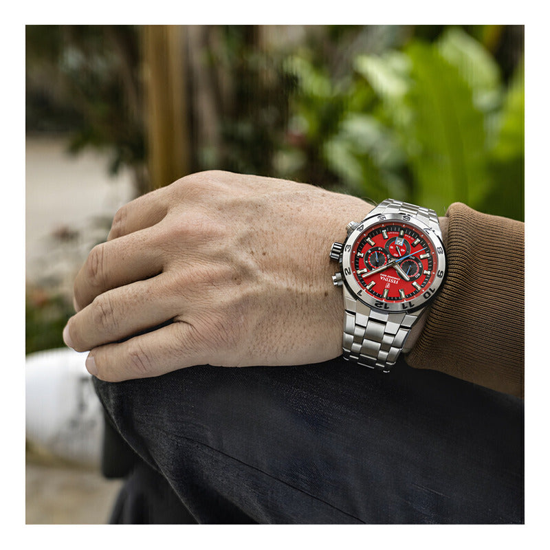Reloj Festina F20670.5 Para Hombre Chronobike 2024 Malla Plateado Bisel Plateado Fondo Rojo
