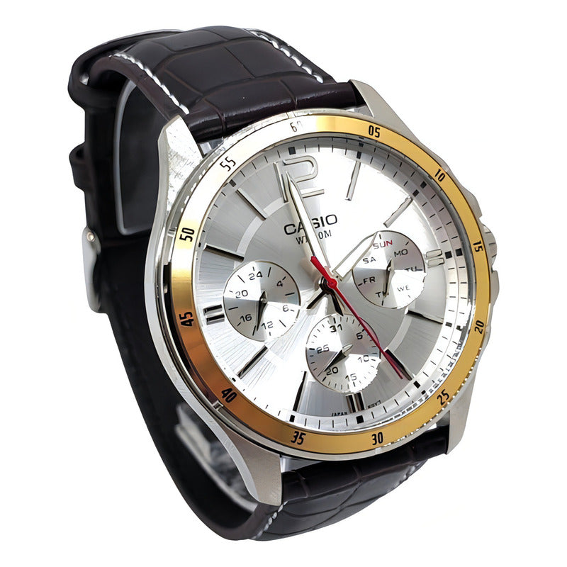 Reloj Casio Hombre Mtp-1374l-7av Color De La Correa Marrón Color Del Bisel Plateado/dorado Color Del Fondo Plateado Negro Plata