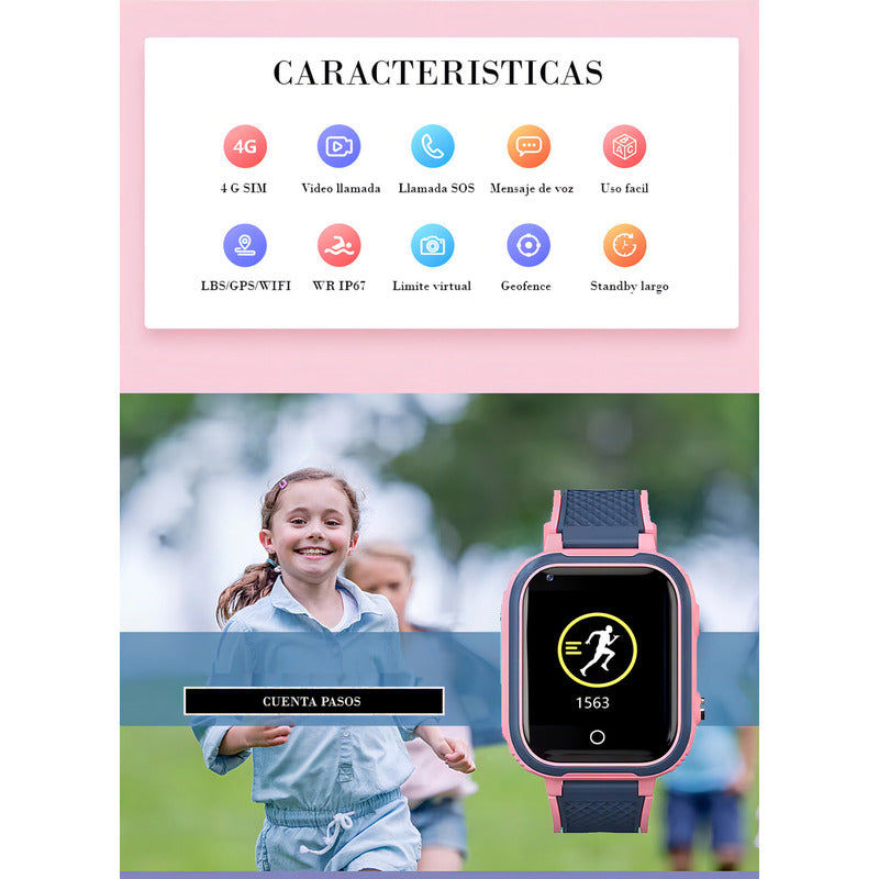 Smartwatch 4g U8 Lt21-pk Rosa Gps Niños Videollamada Resistente Agua Rosa/gris Gris
