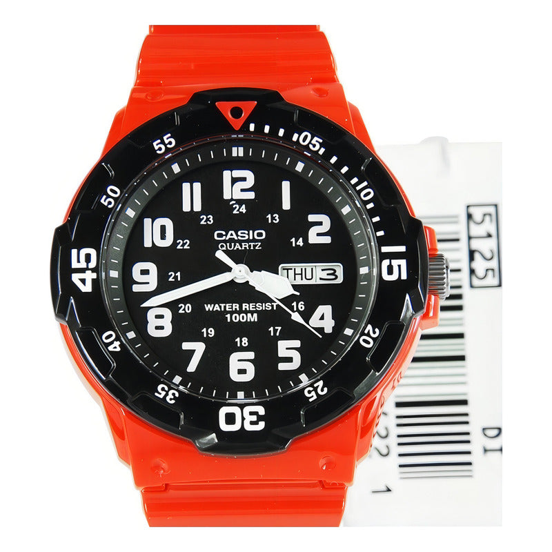 Reloj Hombre Casio Mrw-200hc-4b Análogo Retro / Correa Rojo Bisel Negro Fondo Negro