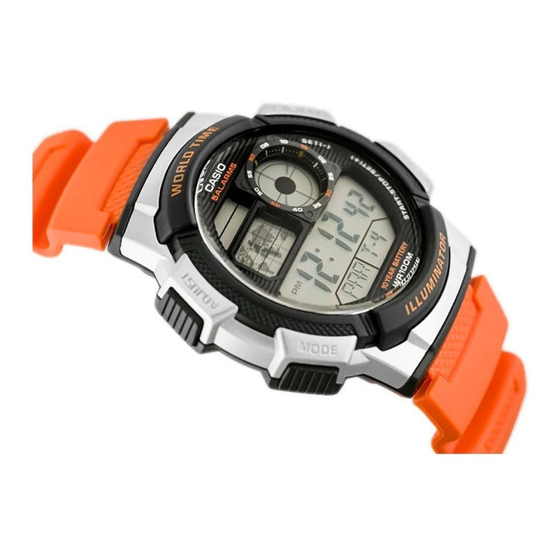 Reloj Casio Digital Ae-1000w-4b Relojesymas Naranja Negro