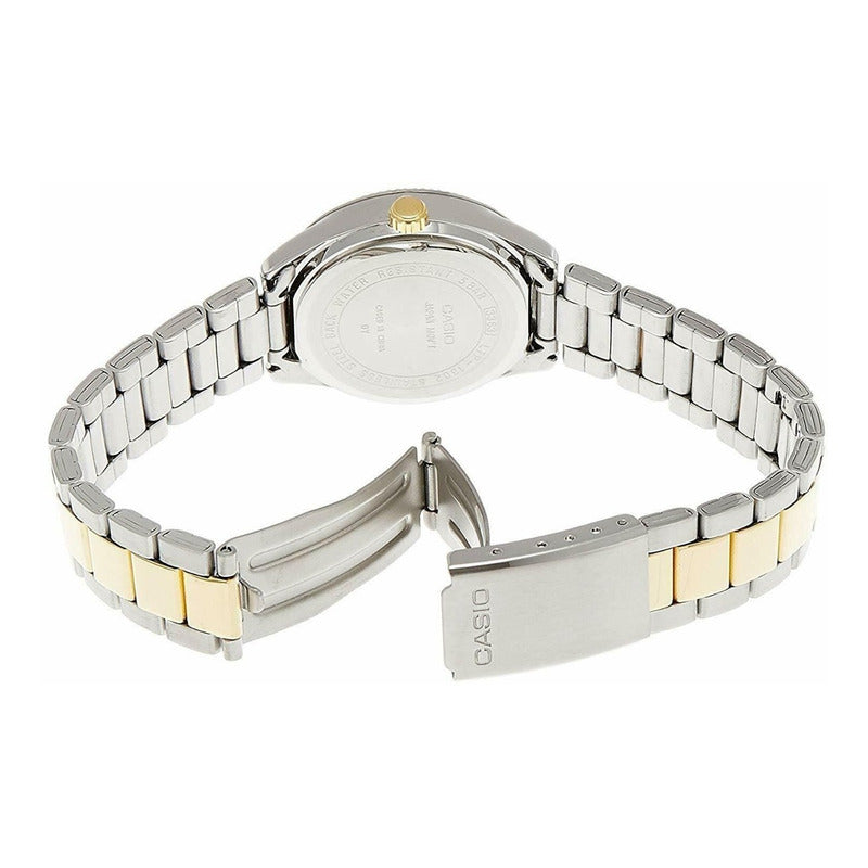 Reloj Casio Mujer Ltp-1302sg-7avdf Bicolor Plateado Blanco