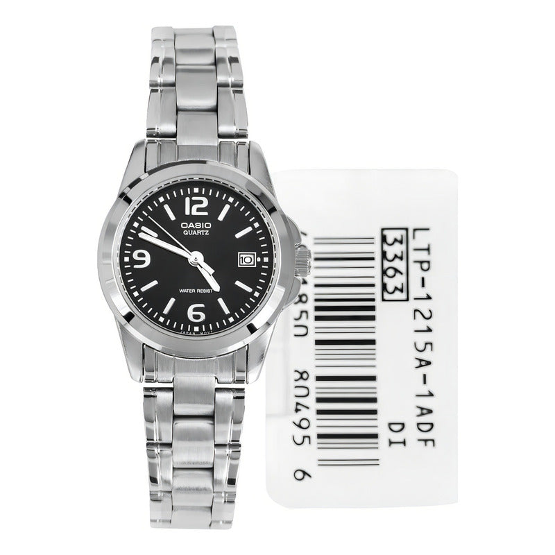 Reloj Casio Para Mujer De Acero Inoxidable Con Calendario Y Resistencia Al Agua Plateado Negro