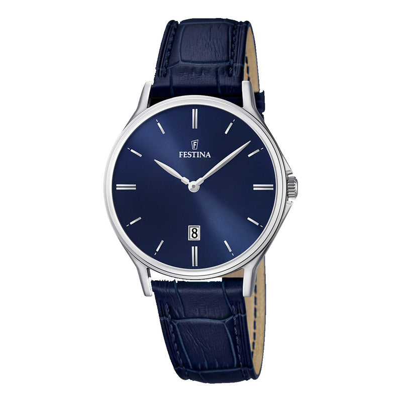Reloj Festina F16745/3 Para Hombre Con Correa De Cuero Negro Plateado Azul
